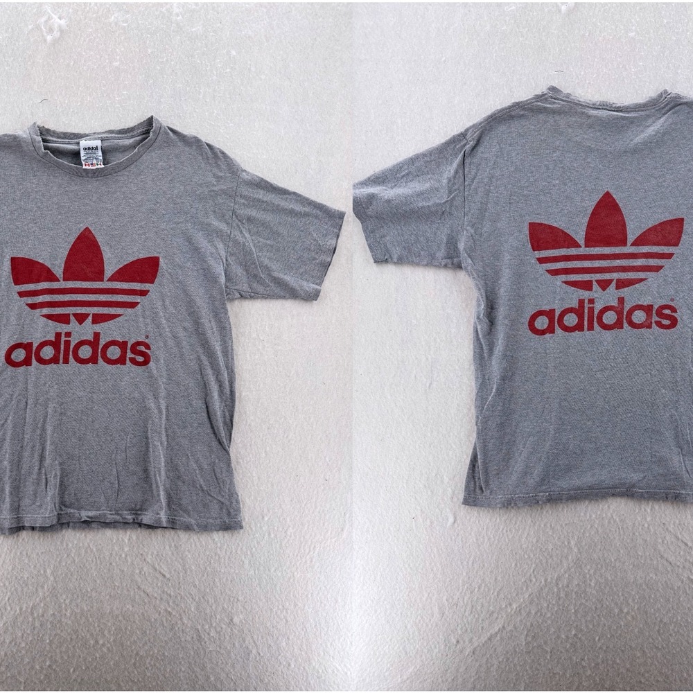 Adidas - VTG Trefoil Logo Graphic T-Shirt - Gray Red - M - Mens